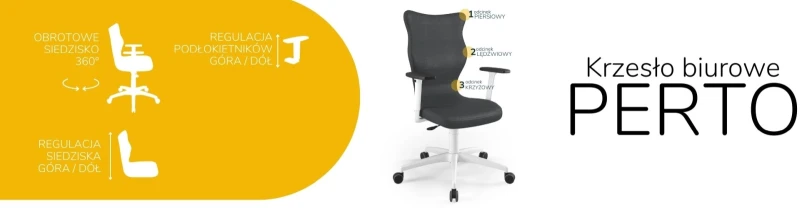 Krzesło biurowe obrotowe do biurka Perto wzrost powyżej 188 cm biala podstawa kółka