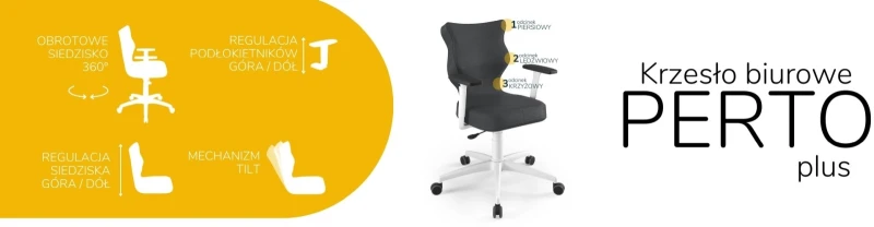 Krzesło biurowe obrotowe do biurka Perto Plus wzrost 159-188 cm biała podstawa kółka