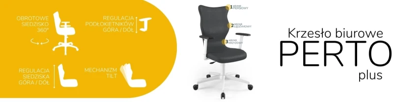 Krzesło biurowe obrotowe do biurka Perto Plus wzrost powyżej 188 cm biała podstawa kółka