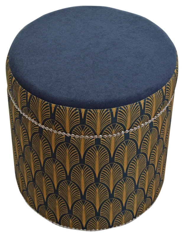 Pufa Okrągła 40, WOOD boki, góra CZARNA alova 79, taskiemka pineskowa u góry