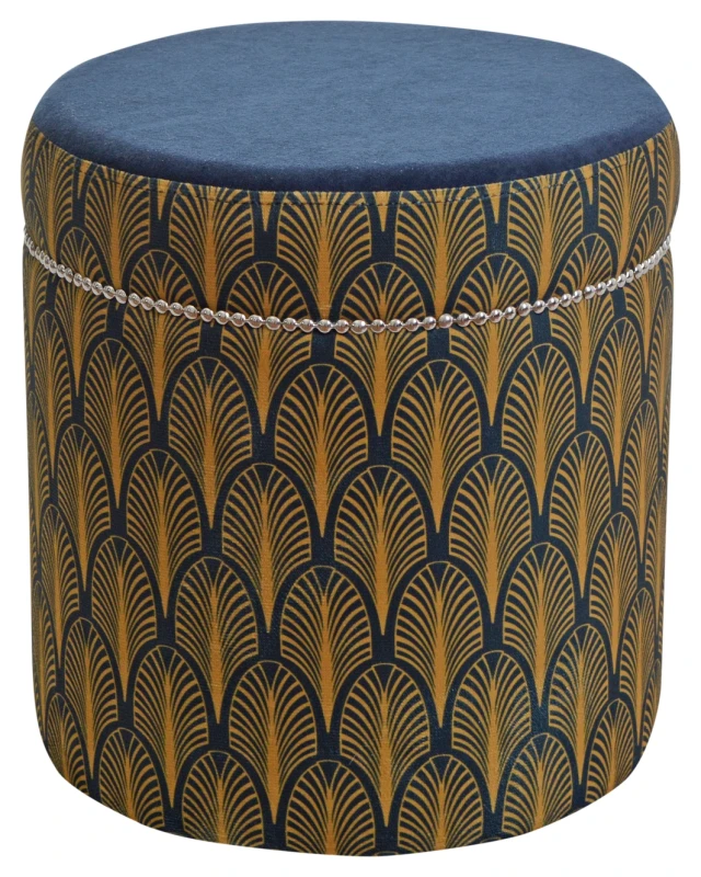 Pufa Okrągła 40, WOOD boki, góra CZARNA alova 79, taskiemka pineskowa u góry