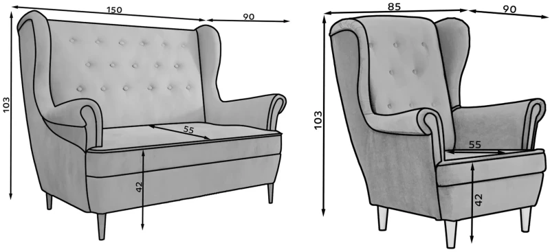 Komplet wypoczynkowy Aros 2+1 - wymiary