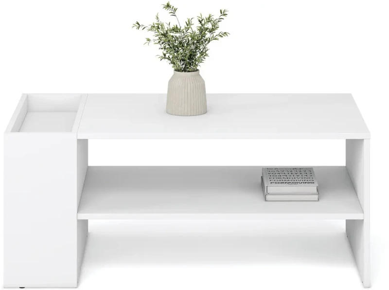 Stolik kawowy Murcia funkcjonalny prostokątny z półkami do salonu 100 cm biały