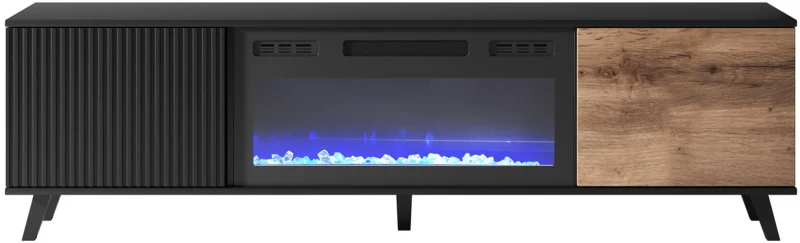 Stolik szafka RTV z kominkiem Random RTV-K 180 cm dąb wotan/czarny