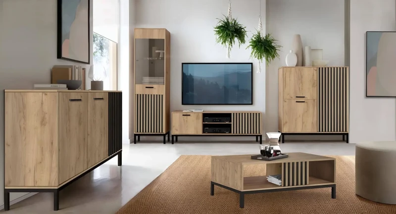 Stolik szafka RTV Lamino RTV-1 dąb craft/czarny - zestaw