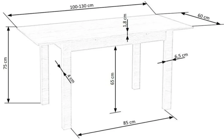 Stół rozkładany Gino 100 - 135 cm dąb craft - wymiary