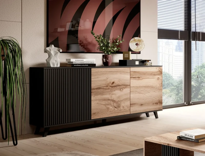 Komoda RANDOM KM-1 160 cm dąb wotan/czarny