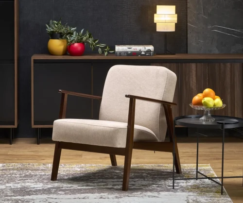 Fotel tapicerowany Milano 1S styl retro beżowy