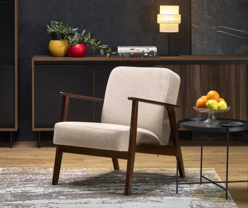 Fotel tapicerowany Milano 1S styl retro beżowy