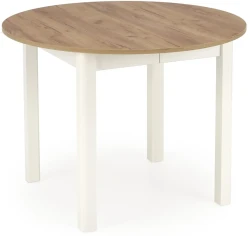 Stół rozkładany Ringo 102-142 cm okrągły do jadalni biały / dąb craft