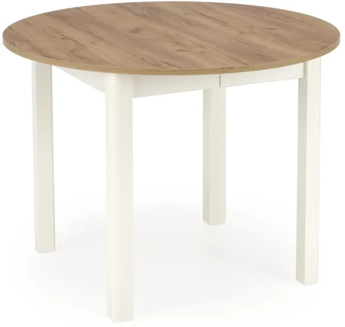 Stół rozkładany Ringo 102-142 cm okrągły do jadalni biały / dąb craft