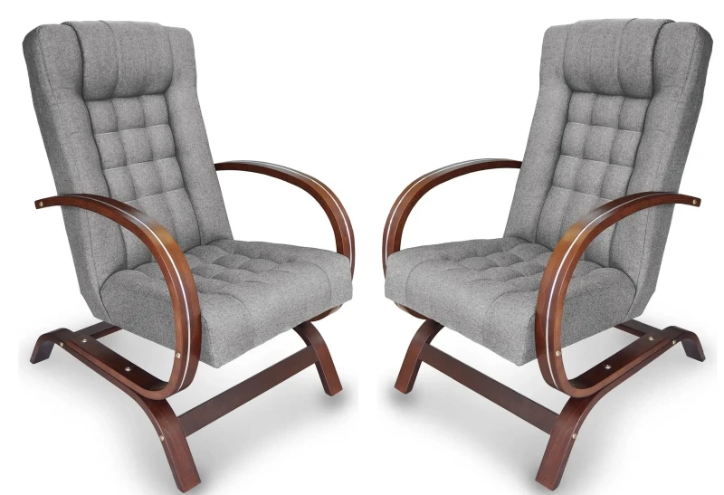 Fotel tapicerowany Finka Harmonia pikowany na bukowym stelażu do salonu - jasny szary Malmo 83