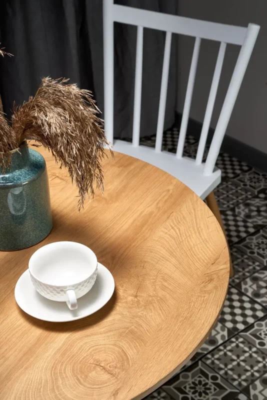Stół okrągły Sting 80 cm skandynawski dąb naturalny / biały