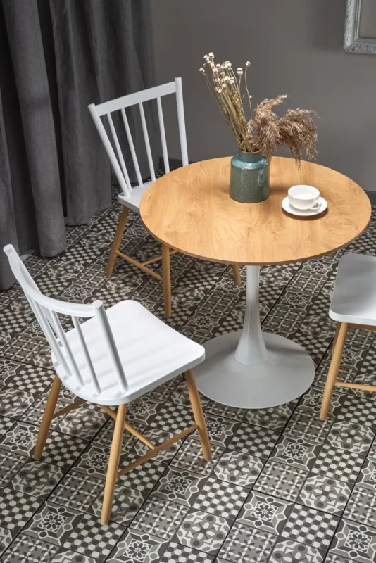 Stół okrągły Sting 80 cm skandynawski dąb naturalny / biały