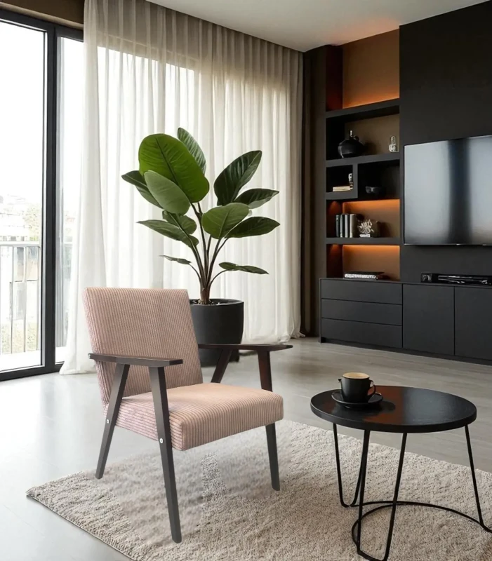 Fotel PRL sztruksowy-fotel-prl-pudrowy-rozowy POSO 145