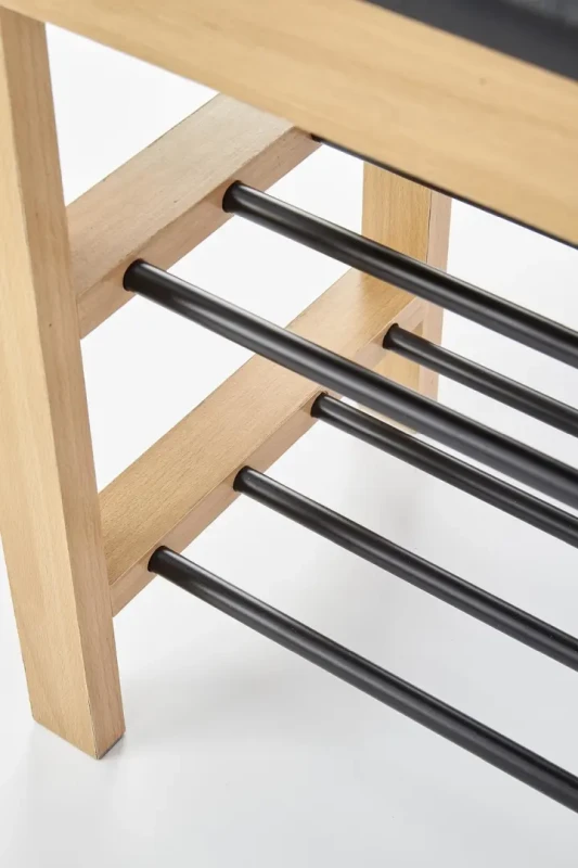 Ławka stojak na buty ST11 81 cm z tapicerowanym siedziskiem naturalny / czarny