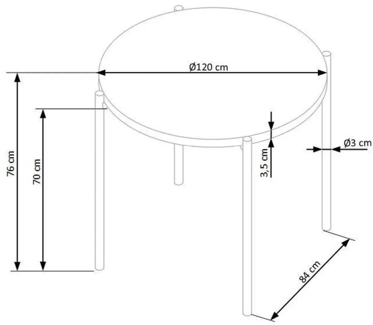 Stół okrągły Morgan 120 cm dąb złoty / czarny - wymiary