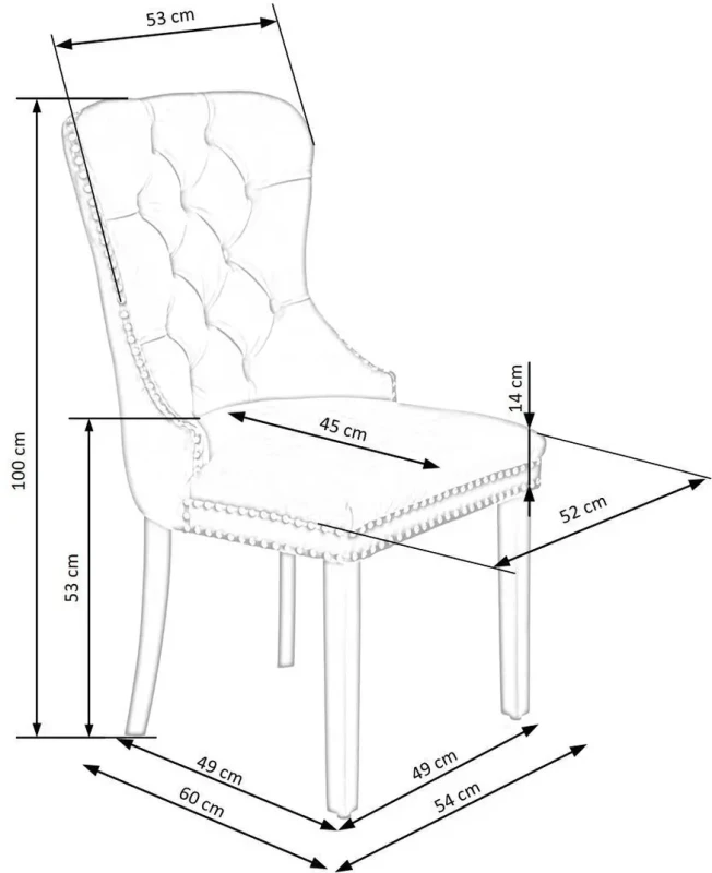 Krzesło Miya tapicerowane z uchwytem do jadalni granatowy/czarny - wymiary