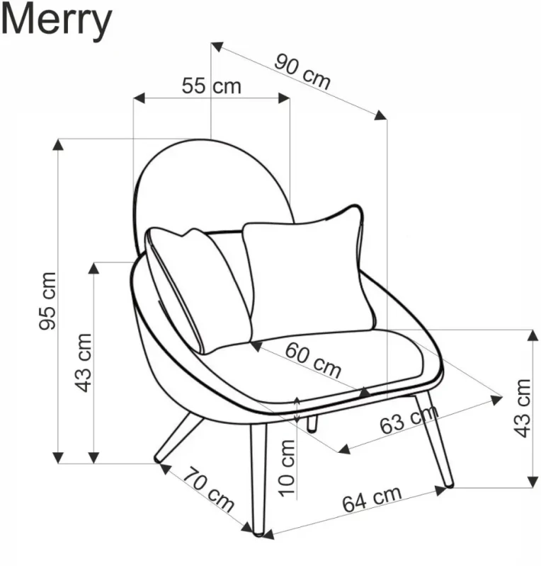 Fotel wypoczynkowy Merry tapicerowany do salonu kremowy - wymiary