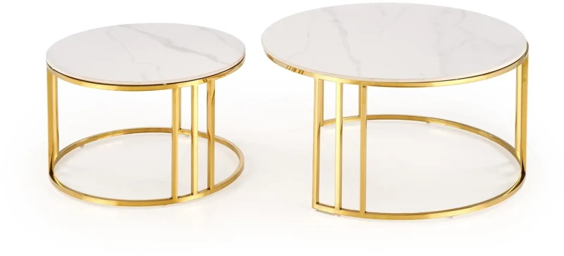 Zestaw 2 stolików Mercury blat szkło biały marmur/złoty