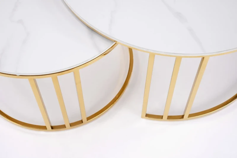 Zestaw 2 stolików Mercury blat szkło biały marmur/złoty