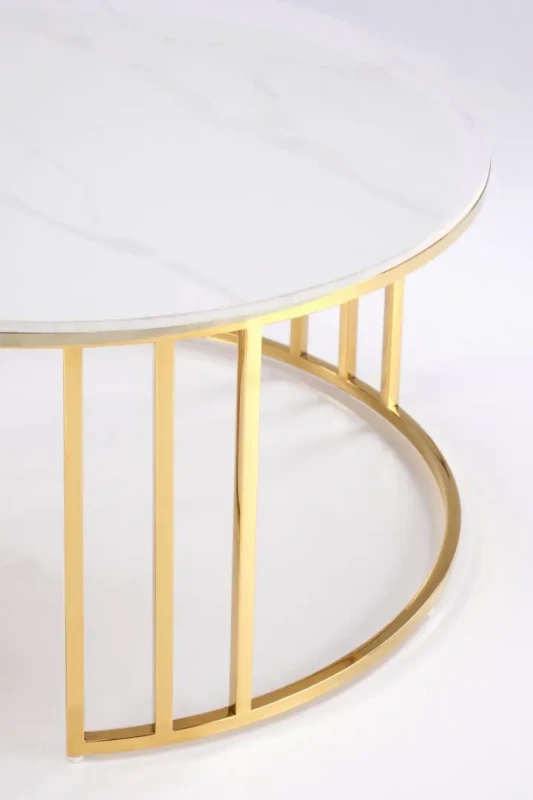 Zestaw 2 stolików Mercury blat szkło biały marmur/złoty