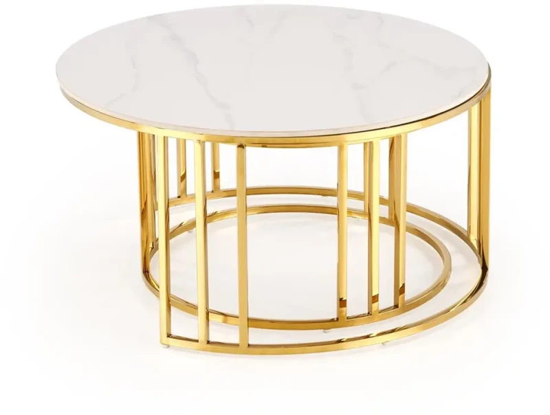 Zestaw 2 stolików Mercury blat szkło biały marmur/złoty