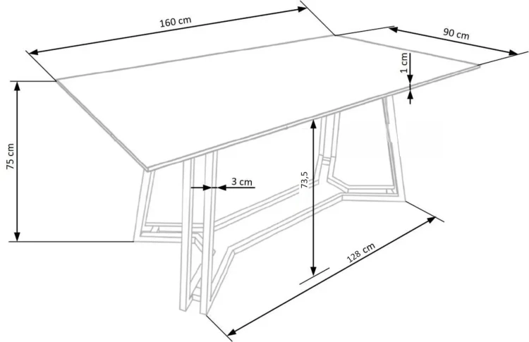 Stół Konami 160 cm do jadalni w stylu glamour czarny marmur / złoty