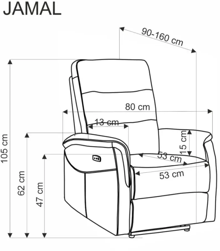 Fotel rozkładany Jamal wypoczynkowy elektryczny z gniazdem USB do salonu oliwkowy