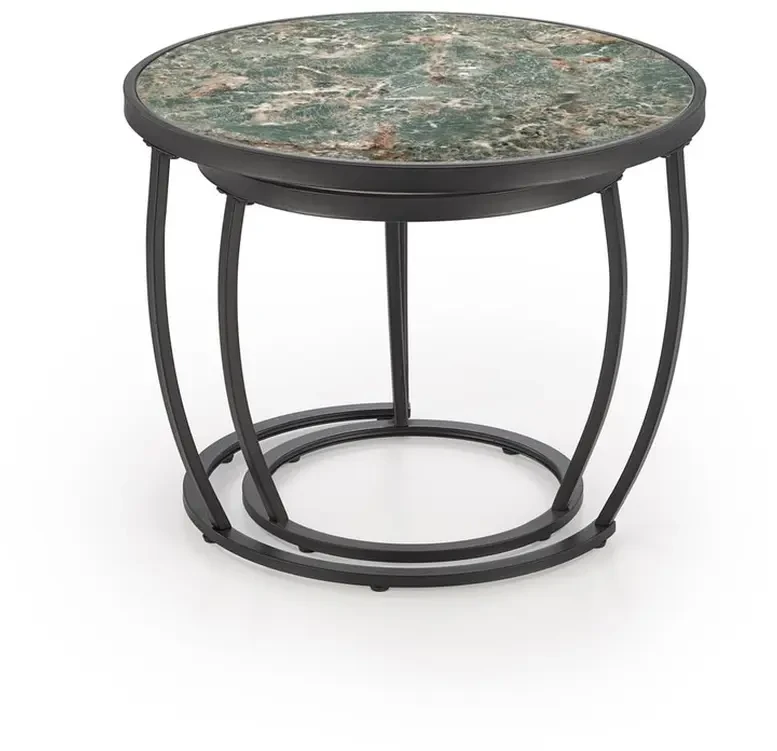 Zestaw 2 ław stolików kawowych Ines zielony marmur / czarny
