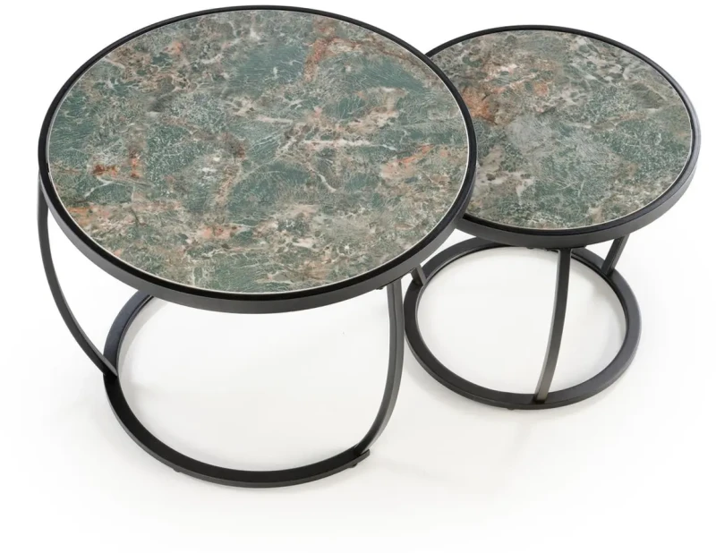 Zestaw 2 ław stolików kawowych Ines zielony marmur / czarny