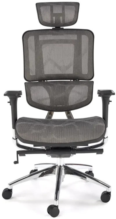 Fotel obrotowy Ethan ergonomiczny z siatki z zagłówkiem do biura popiel