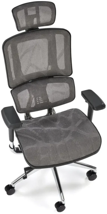 Fotel obrotowy Ethan ergonomiczny z siatki z zagłówkiem do biura popiel
