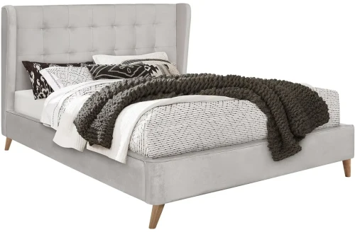 Łóżko tapicerowane Estella 160x200 cm z pikowanym zagłówkiem beżowy