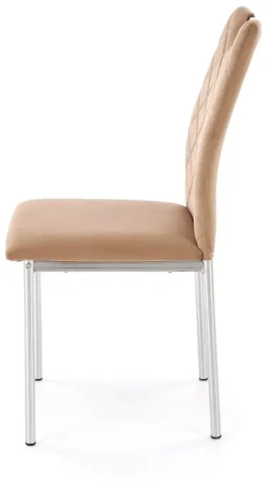 Krzesło tapicerowane K578 welurowe pikowane z oparciem do jadalni beżowy / srebrny