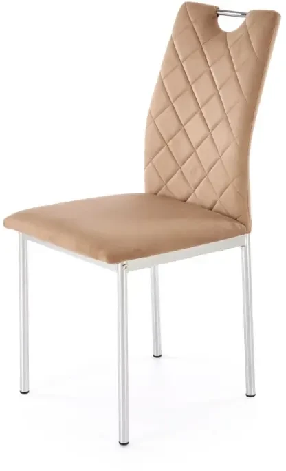 Krzesło tapicerowane K578 welurowe pikowane z oparciem do jadalni beżowy / srebrny