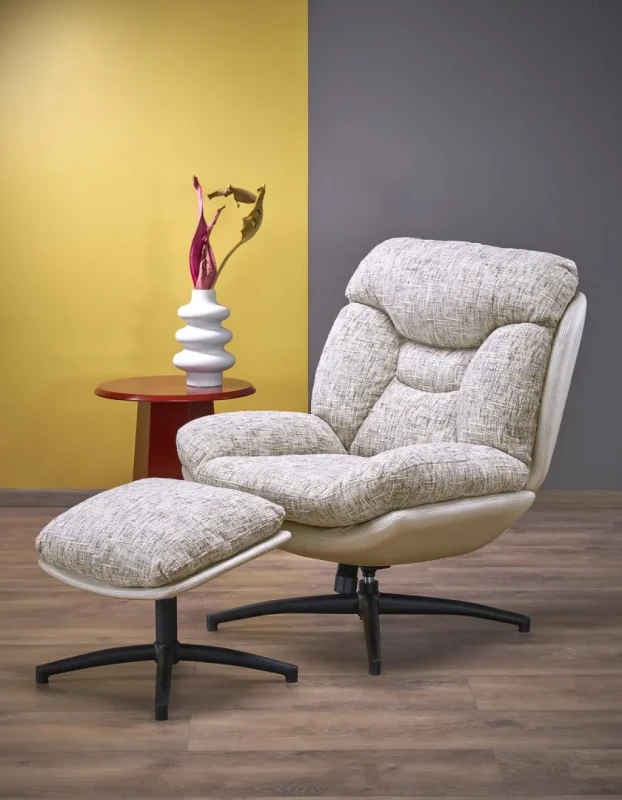 Fotel z podnóżkiem Kronos wypoczynkowy z funkcją kołyski do salonu beżowy