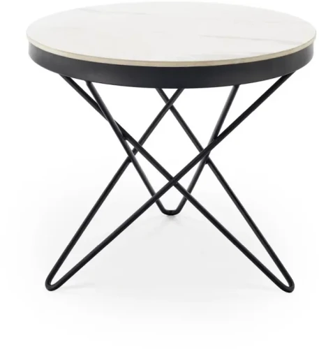 Ława stolik kawowy okrągły Leila 60 cm biały marmur / czarny