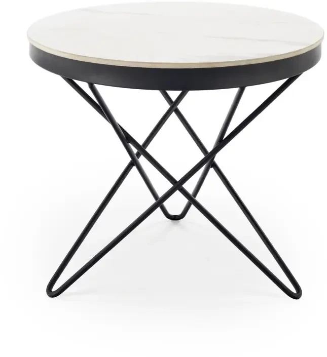 Ława stolik kawowy okrągły Leila 60 cm biały marmur / czarny