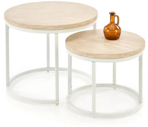 Zestaw 2 stolików Oreo do salonu trawertyn / biały