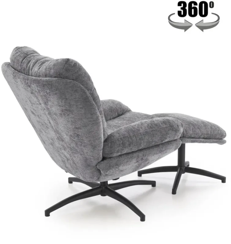 Fotel z podnóżkiem Pesto funkcja kołyski i obrotowe siedzisko do salonu popielaty