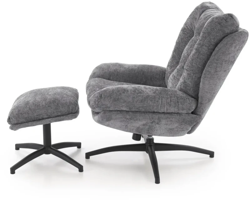 Fotel z podnóżkiem Pesto funkcja kołyski i obrotowe siedzisko do salonu popielaty