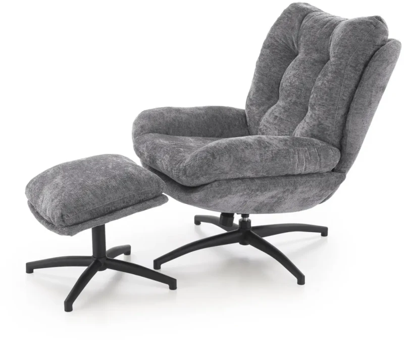 Fotel z podnóżkiem Pesto funkcja kołyski i obrotowe siedzisko do salonu popielaty