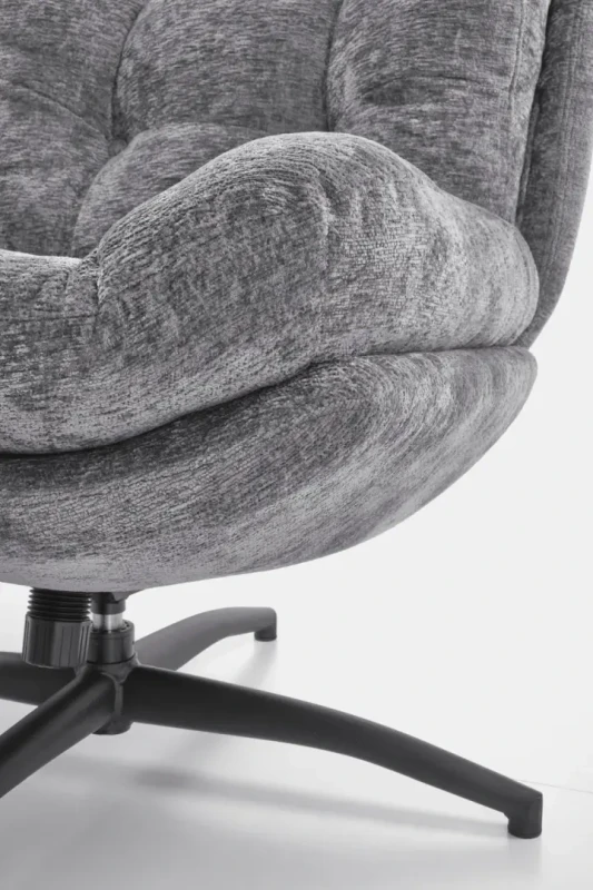 Fotel z podnóżkiem Pesto funkcja kołyski i obrotowe siedzisko do salonu popielaty