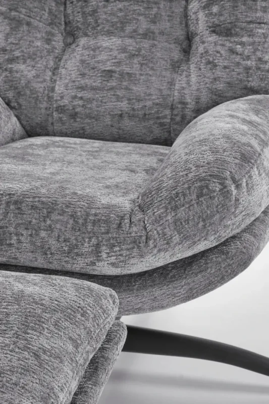 Fotel z podnóżkiem Pesto funkcja kołyski i obrotowe siedzisko do salonu popielaty