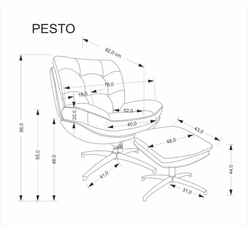 Fotel z podnóżkiem Pesto funkcja kołyski i obrotowe siedzisko do salonu popielaty