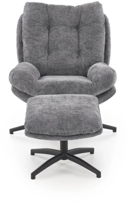 Fotel z podnóżkiem Pesto funkcja kołyski i obrotowe siedzisko do salonu popielaty