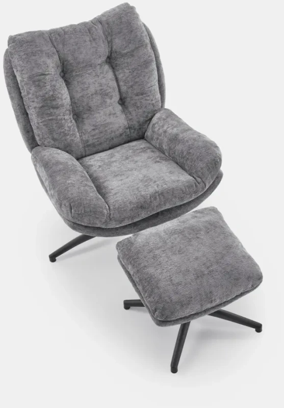 Fotel z podnóżkiem Pesto funkcja kołyski i obrotowe siedzisko do salonu popielaty