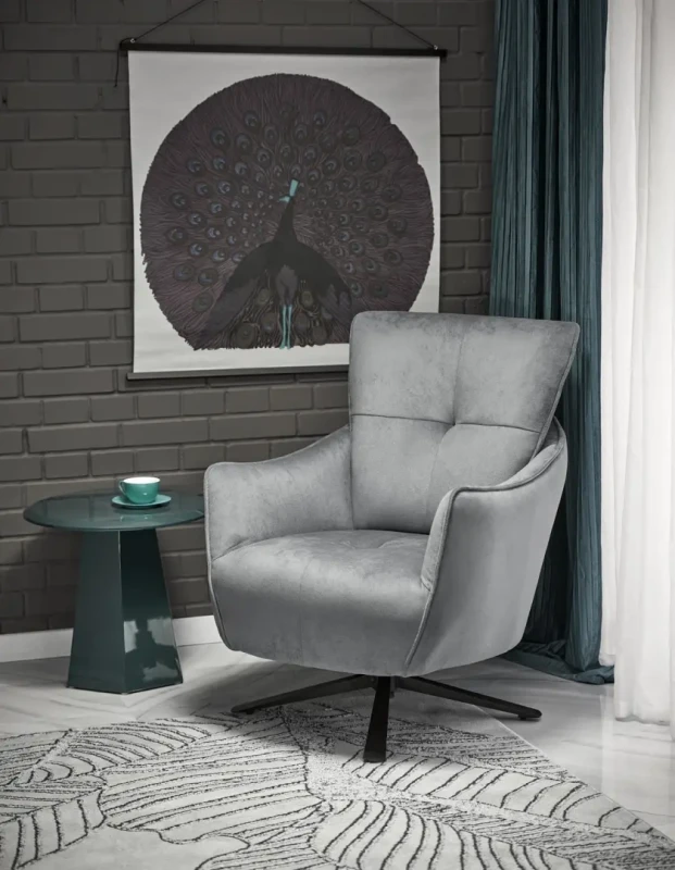 Fotel obrotowy Scampi tapicerowany do salonu popielaty