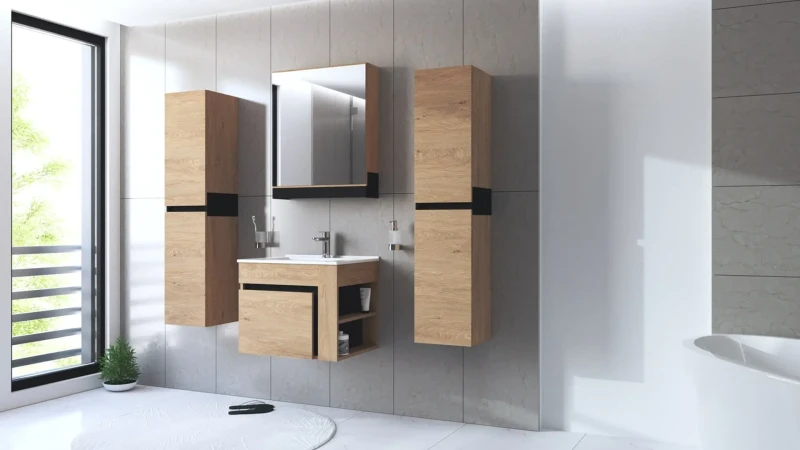 Szafka z lustrem Duesa do łazienki 60 cm dąb złoty